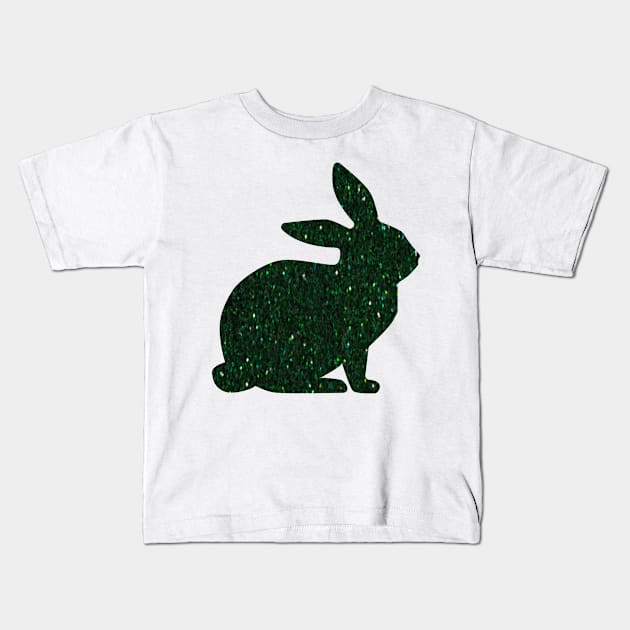 Dark Green Faux Glitter Easter Bunny Kids T-Shirt by Felicity-K